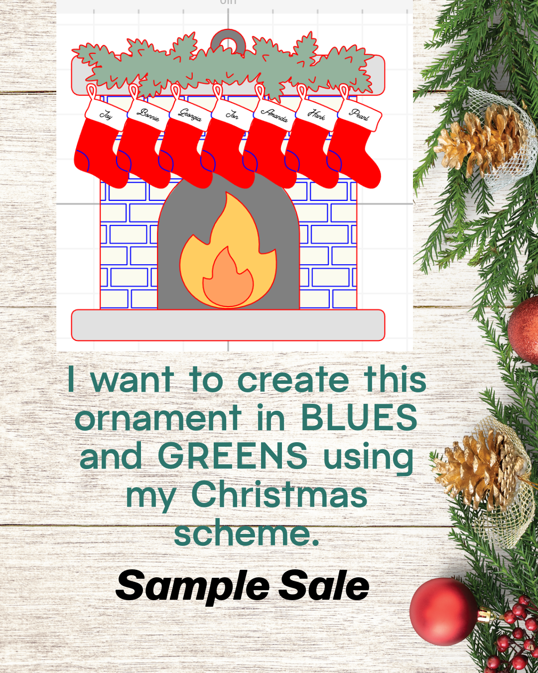 Personalized Family Fireplace Stocking Ornament | Christmas Sample Sale