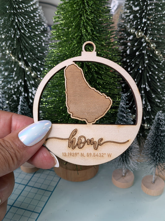 Barbados Wooden Christmas Ornament | Laser Engraved