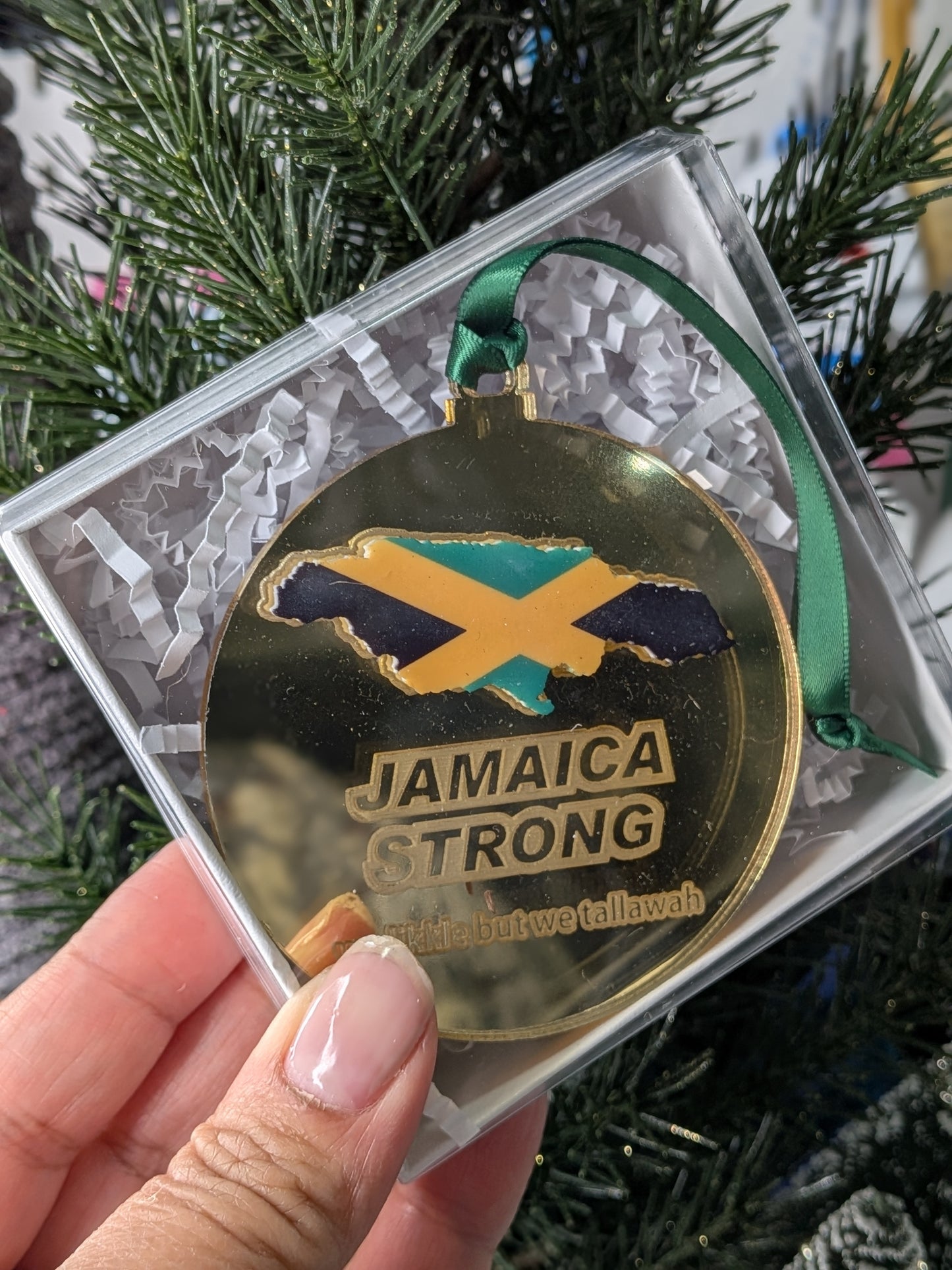 Jamaica Strong Car Hanger or Ornament – Acrylic Jamaican Flag Decor –  Wi Likkle But Wi Tallawah – Caribbean Gift