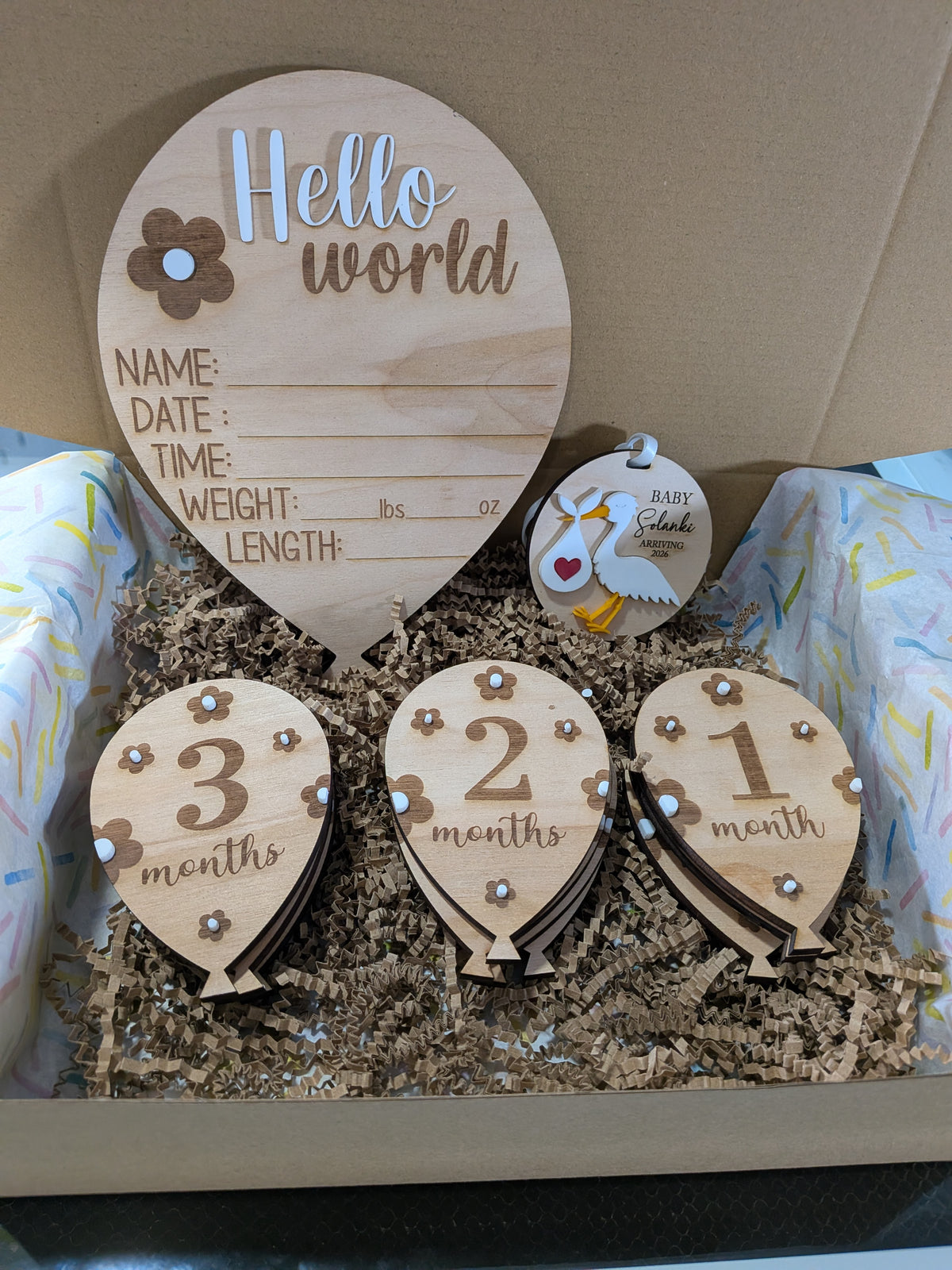 Hello World & Monthly Baby Milestone Set – Floral Balloons