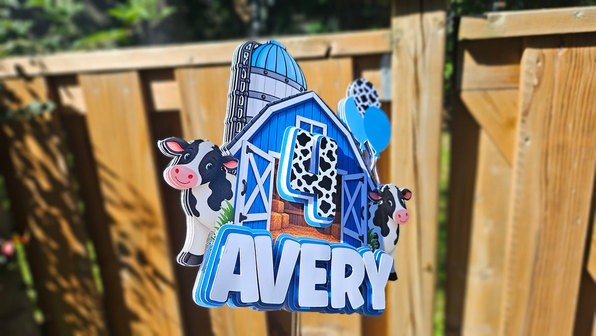 Custom Farm Cow Birthday Cake Topper