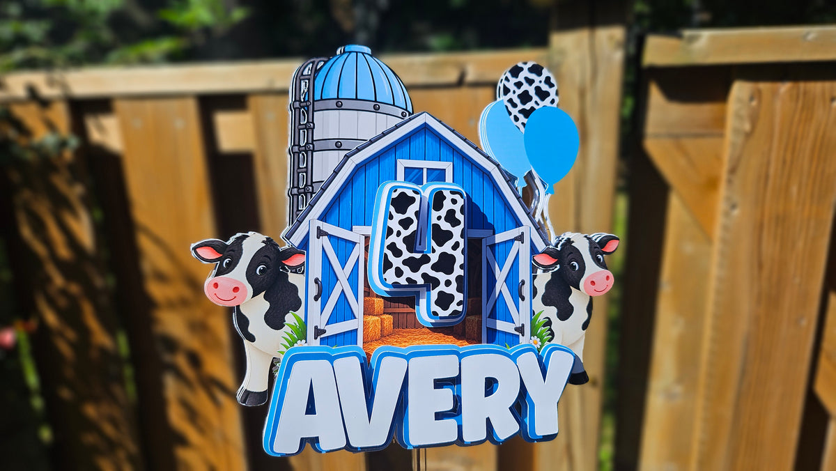 Custom Farm Cow Birthday Cake Topper