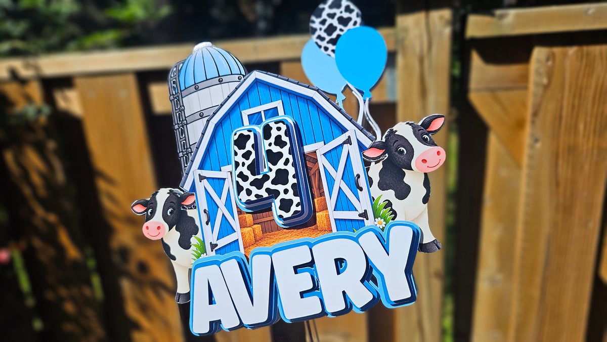 Custom Farm Cow Birthday Cake Topper