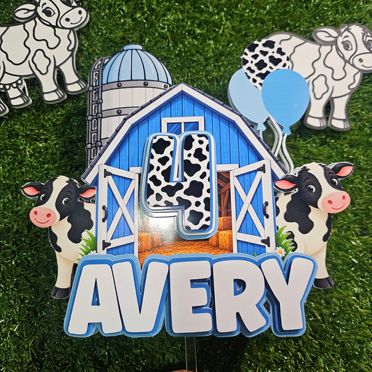 Custom Farm Cow Birthday Cake Topper