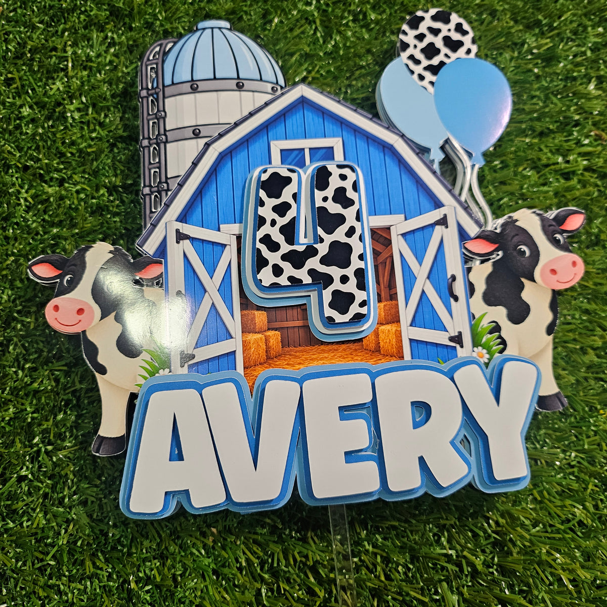 Custom Farm Cow Birthday Cake Topper